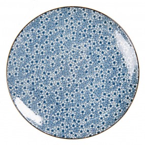 26CEDP0046 Breakfast Plate Ø 21 cm Blue Ceramic Flowers Round Plate
