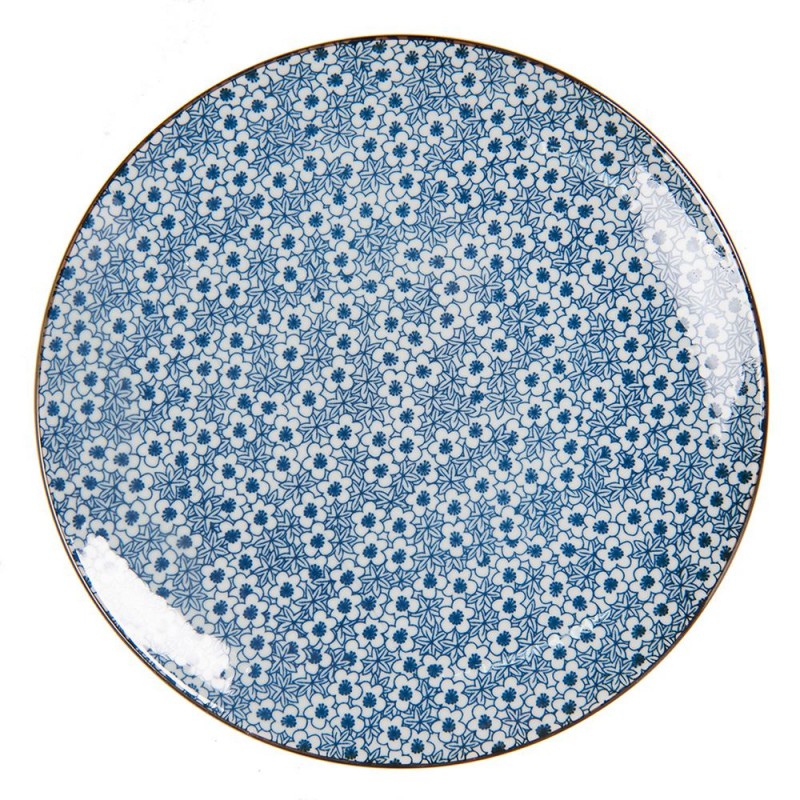 6CEDP0046 Breakfast Plate Ø 21 cm Blue Ceramic Flowers Round Plate