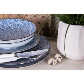 26CEDP0046 Breakfast Plate Ø 21 cm Blue Ceramic Flowers Round Plate