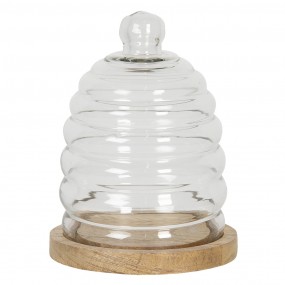 26GL2865 Cloche Ø 15x20 cm Wood Glass Round Glass Bell Jar