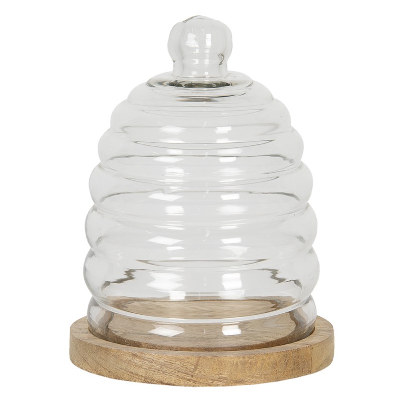 6GL2865 Cloche Ø 15x20 cm Wood Glass Round Glass Bell Jar