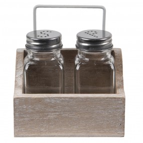 26H2064 Salt and Pepper Shaker Set of 2 11x6x12 cm Brown Wood Salt and Peper