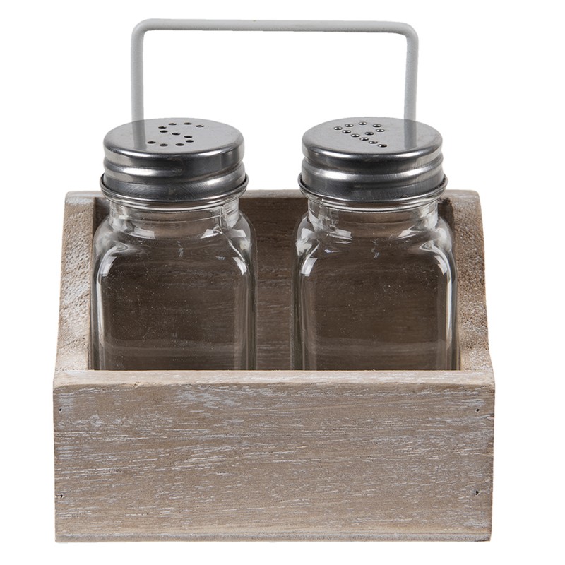 6H2064 Salt and Pepper Shaker Set of 2 11x6x12 cm Brown Wood Salt and Peper