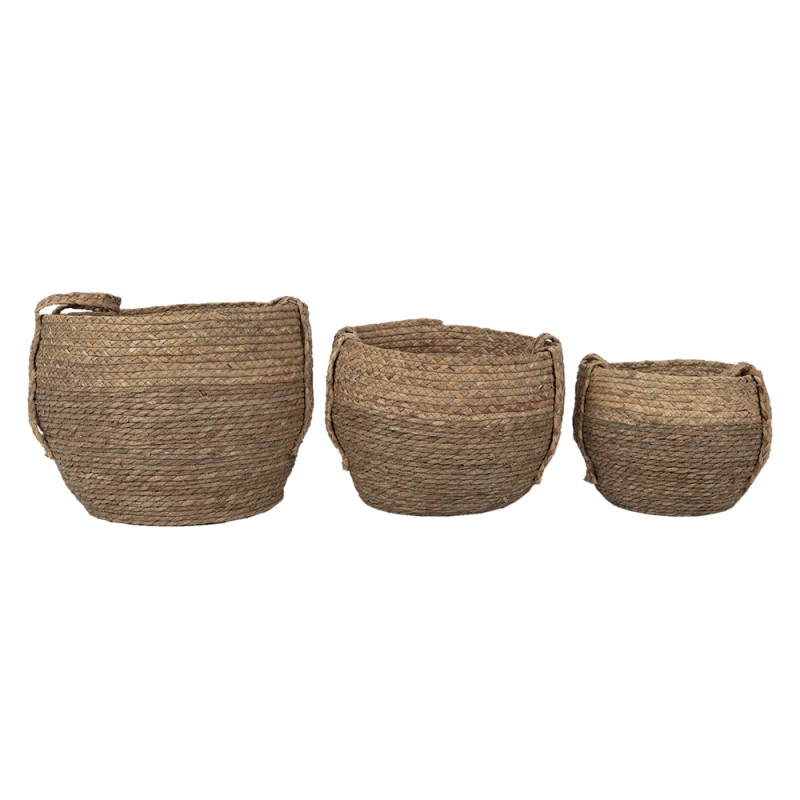 6RO0553 Storage Basket Set of 3 Ø 38x31 cm Brown Seagrass Round Basket