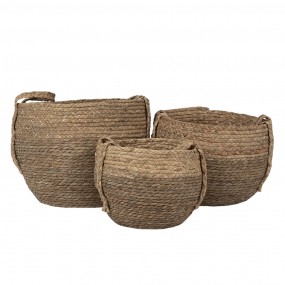 26RO0553 Storage Basket Set of 3 Ø 38x31 cm Brown Seagrass Round Basket