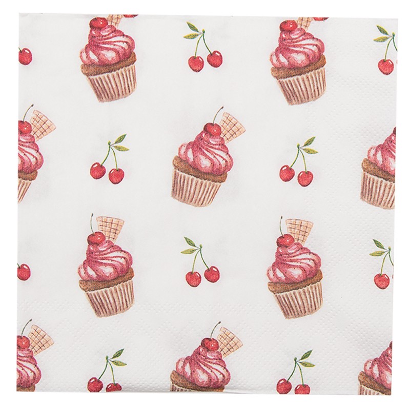 CUP73-1 Napkins Paper Set of 20 33x33 cm (20) Beige Red Paper Cupcakes