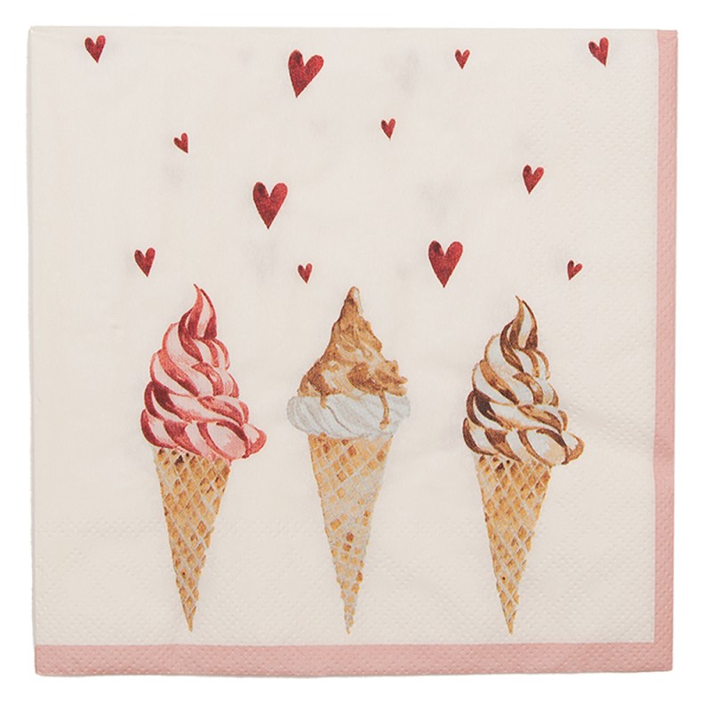 FAS73-2 Napkins Set of 20 33x33 cm (20) Beige Pink Paper Ice creams Square