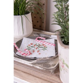 2HLC73-2 Napkins Paper Set of 20 33x33 cm (20) White Red Paper Candy Cane Christmas Square Paper Napkins