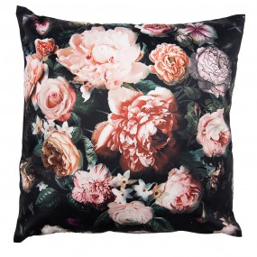 2KT021.310 Cushion Cover 45x45 cm Black Pink Polyester Flowers Pillow Cover