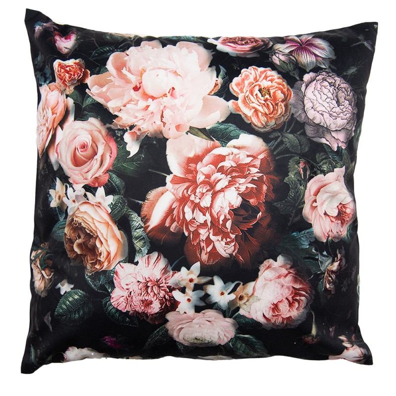 KT021.310 Cushion Cover 45x45 cm Black Pink Polyester Flowers Pillow Cover
