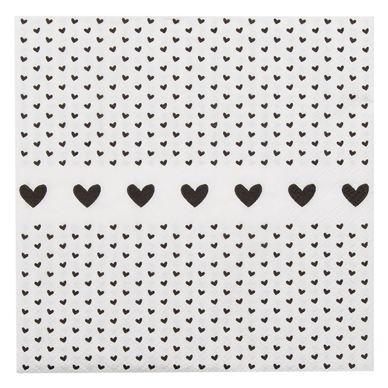 LBS73 Serviettes Papier set de 20 33x33 cm (20) Blanc Noir Papier Coeurs Carré Serviettes en papier