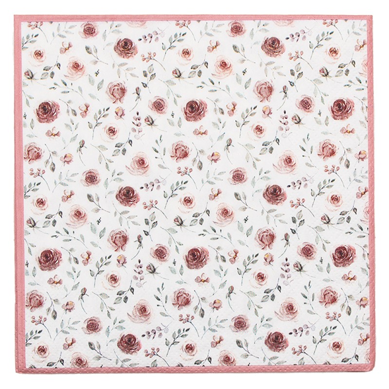 RUR73 Napkins Paper Set of 20 33x33 cm (20) White Red Paper Roses Square Paper Napkins