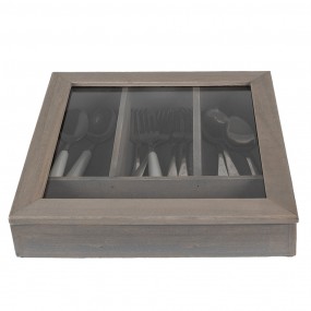 26H1583G Besteckkasten 30x30x8 cm Grau Holz Glas Quadrat Besteckhalter