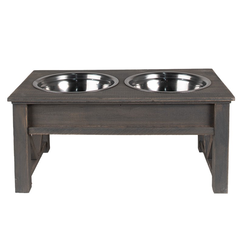 6H2268 Dog Bowl 2x500 ml Grey Wood Iron Rectangle Cat Bowl