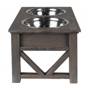 26H2268 Dog Bowl 2x500 ml Grey Wood Iron Rectangle Cat Bowl