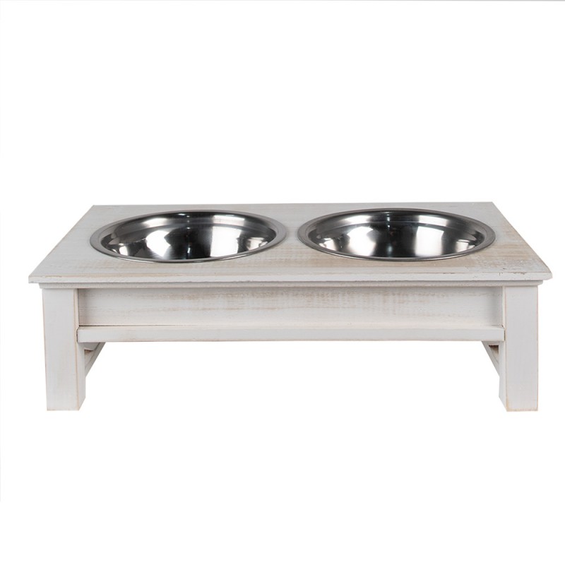 6H2269 Dog Bowl 2x500 ml White Wood Iron Rectangle Cat Bowl
