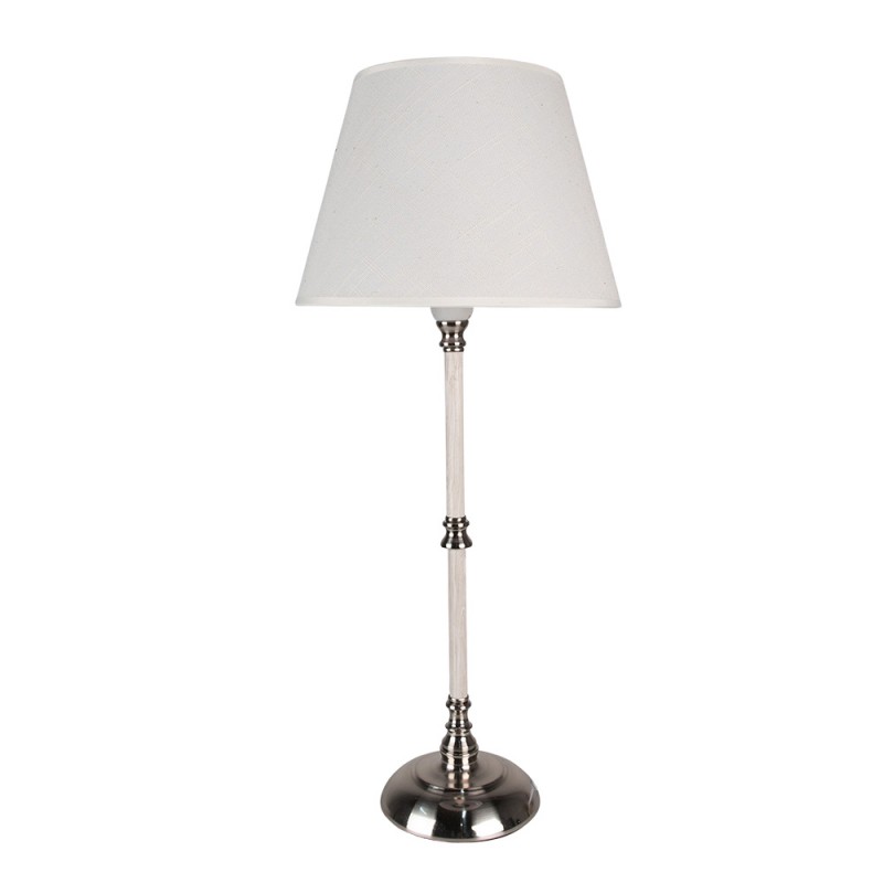 5LMC0029 Table Lamp Ø 27x63 cm  Beige White Iron Textile Round Desk Lamp