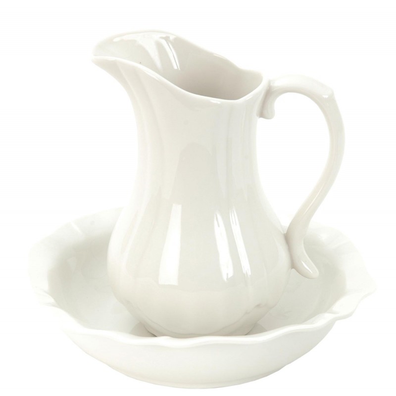 60291 Waschset Weiß Keramik Rund Wasserkrug