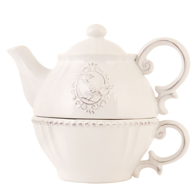 6CE0371 Tea for One 400 ml Beige Ceramic Bird Round Tea Set