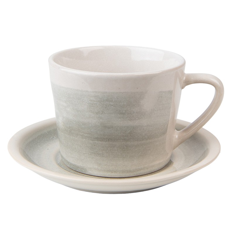 6CE1433 Tasse mit Untertasse 200 ml Grau Grün Keramik Geschirr