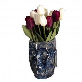 26CE1572M Pot de fleurs Visage 13x15x17 cm Bleu Céramique Pot de fleurs d'intérieur