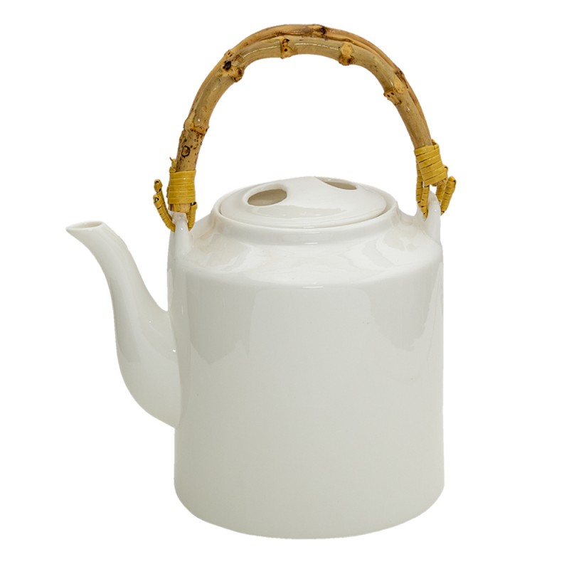6CETE0096 Teekanne 1500 ml Weiß Porzellan Rund Kanne für Tee