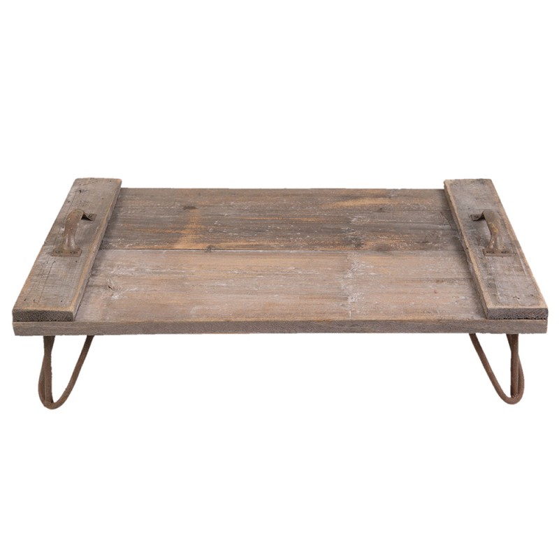 6H1440 Decorative Serving Tray 56x38x16 cm Brown Wood Iron Rectangle Serving Platter