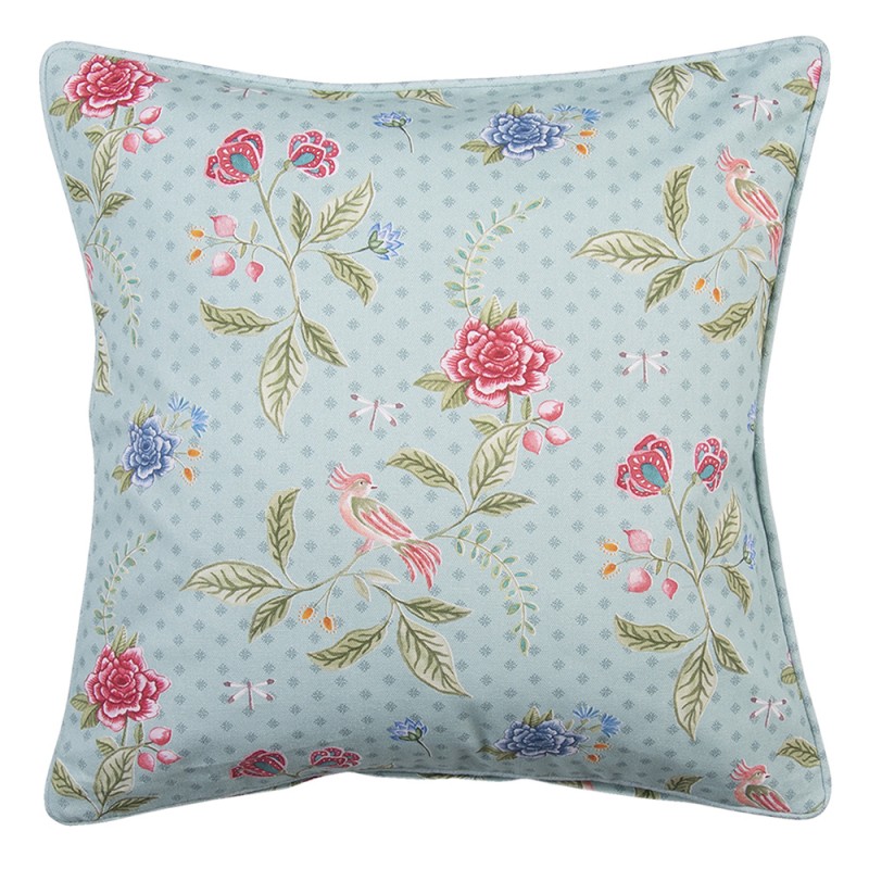 BLW21 Cushion Cover 40x40 cm Blue Green Cotton Flowers Square Pillow Cover