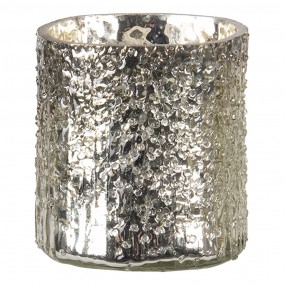 26GL3143 Teelichthalter Ø 8x8 cm Silberfarbig Glas Rund Halter für Teelicht