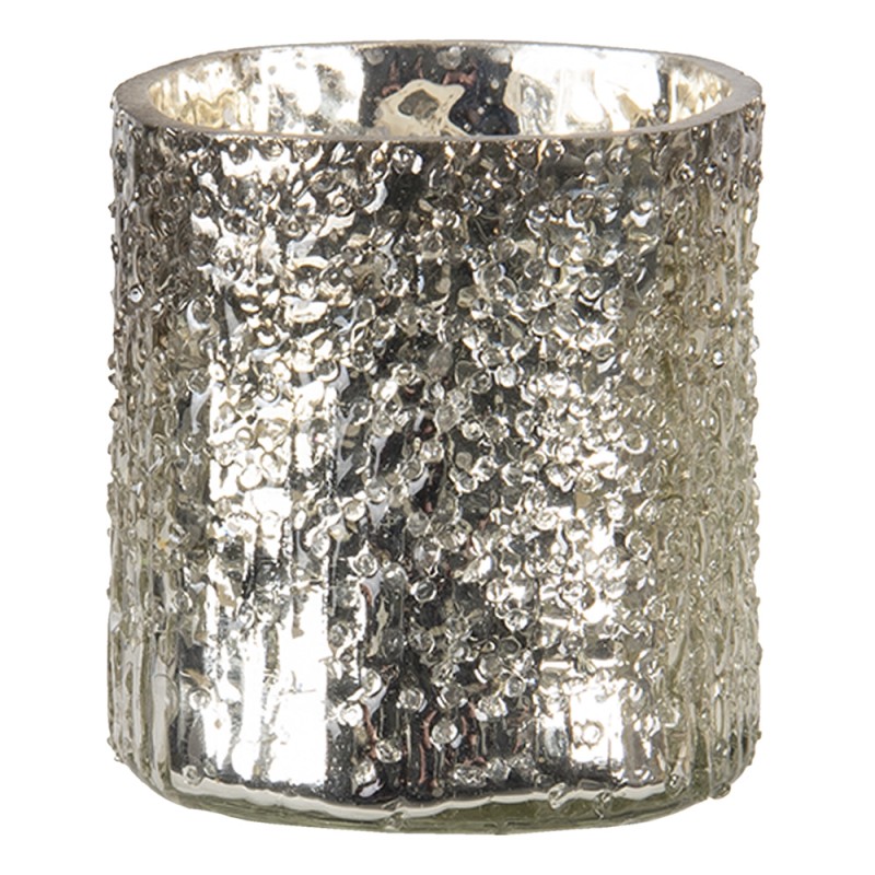 6GL3143 Teelichthalter Ø 8x8 cm Silberfarbig Glas Rund Halter für Teelicht