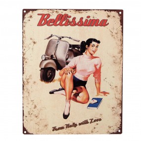 26Y5126 Plaque de texte 20x25 cm Beige Fer Femme avec scooter Plaque murale