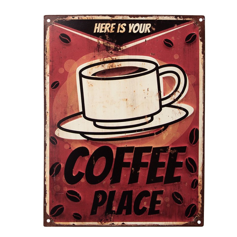 6Y5143 Plaque de texte 25x33 cm Rouge Fer Tasse de café Plaque murale