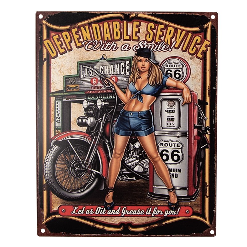 6Y5166 Plaque de texte 20x25 cm Noir Fer Femme avec moto Plaque murale