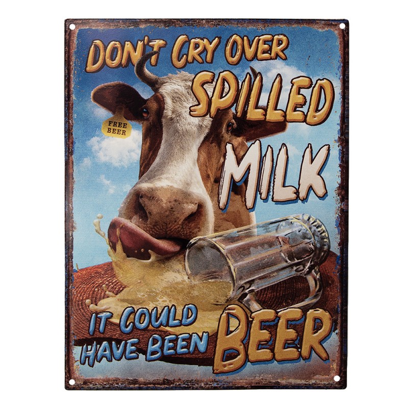 6Y5185 Text Sign 25x33 cm Blue Iron Cow Wall Board