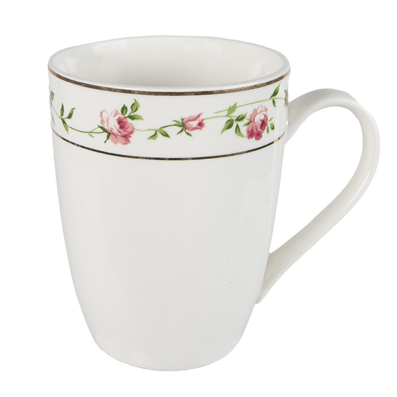 CURMU Mug 300 ml Blanc Rose Porcelaine Fleurs Rond Tasse à thé