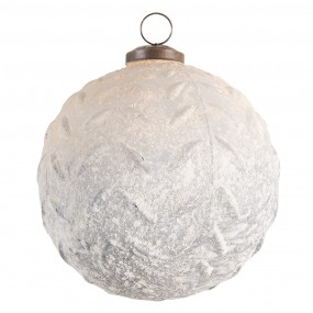 26GL3182 Christmas Bauble XL Ø 12 cm White Grey Glass Round Christmas Tree Decorations