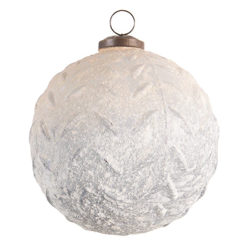 6GL3182 Christmas Bauble XL Ø 12 cm White Grey Glass Round Christmas Tree Decorations
