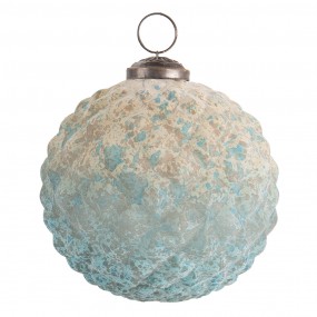 26GL3190 Christmas Bauble Ø 10 cm Turquoise Beige Glass Round Christmas Tree Decorations