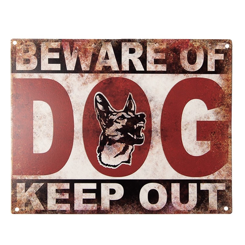 6Y5216 Text Sign 25x20 cm Red Beige Iron Dog Wall Board
