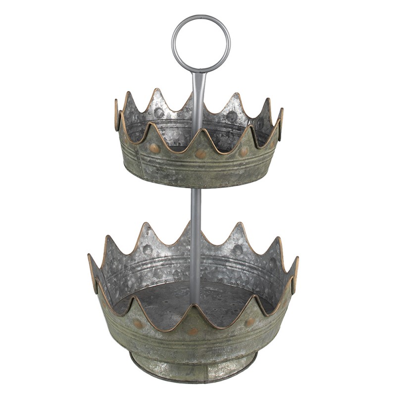 6Y4876 2-Tiered Stand Ø 33x53 cm Grey Green Metal Fruit Bowl Stand