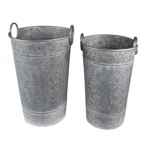 26Y4888 Decorative Bucket Set of 2 Ø 29x41 cm Grey Metal Round Planter