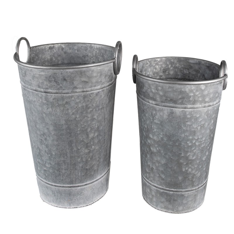 6Y4888 Decorative Bucket Set of 2 Ø 29x41 cm Grey Metal Round Planter