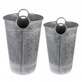 26Y4888 Decorative Bucket Set of 2 Ø 29x41 cm Grey Metal Round Planter