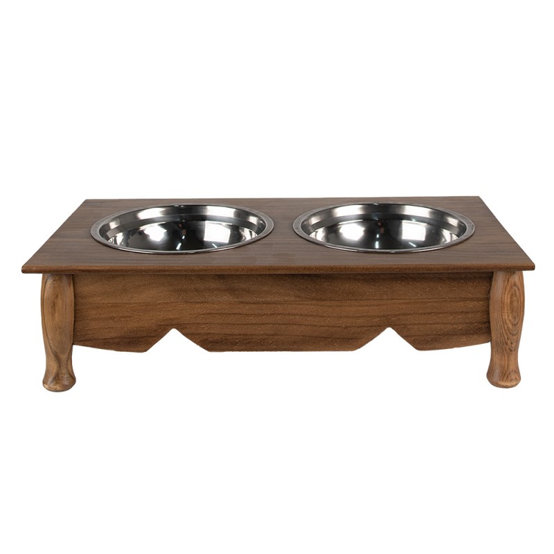 6H0769CH Dog Bowl 2x500 ml Brown Wood Iron Rectangle Cat Bowl