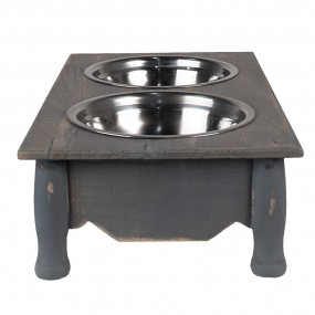 26H0769G Dog Bowl 2x500 ml Grey Wood Iron Rectangle Cat Bowl