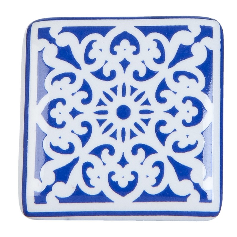 63415 Door Knob 3x2x3 cm Blue White Ceramic Square Furniture Knob