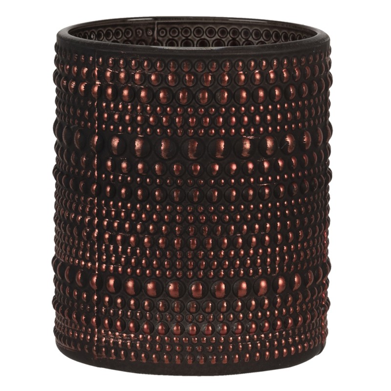 6GL3237 Tealight Holder Ø 9x10 cm Copper colored Black Glass Round Tea-light Holder