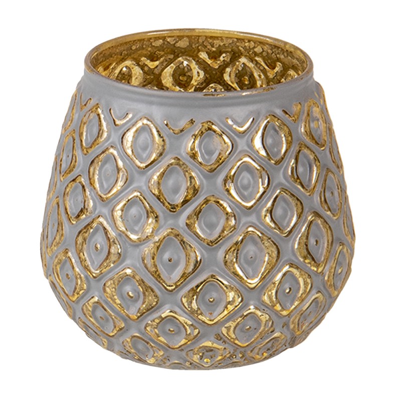 Gold Gray Glass Round Tealight Candle, Round Gold Votive Candle Holders
