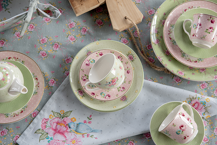 Mint green and soft pink high tea set
