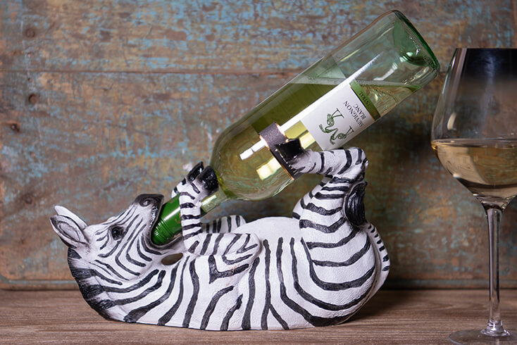 A zebra as a bottle rack